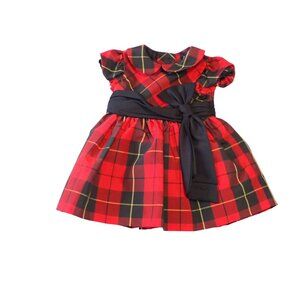 VTG Ralph Lauren Dress Baby Girls 3M Red Tartan Plaid Taffeta Holiday Infant 90s